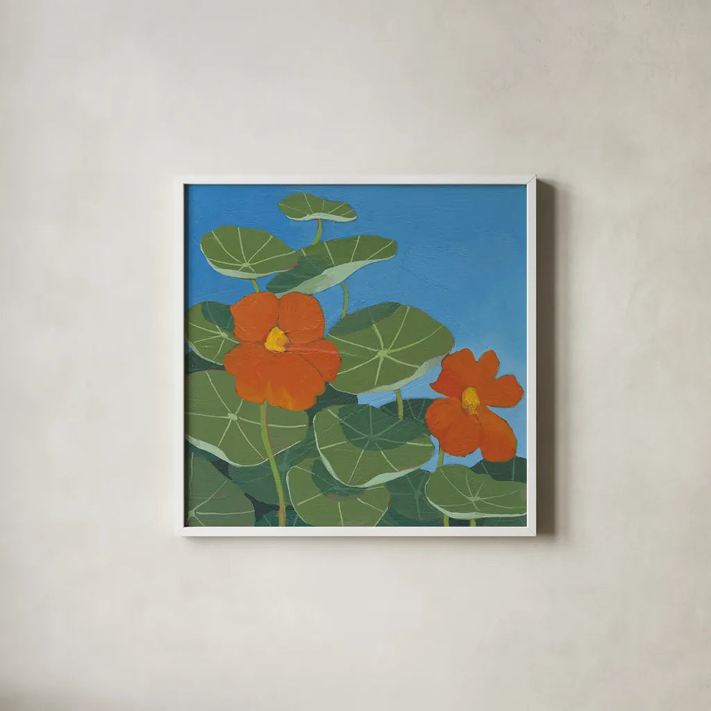 Happy Day II by Kathrine Lovell. Shown in a crisp white glass frame for a clean and minimalist style. Available as an archival giclee rolled canvas, fine art paper, or poster print. SKU 24405a.