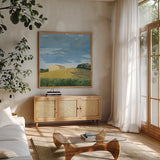 Helgers by Kathrine Lovell. Shown in a natural wood frame in a cozy modern living room. Available as an archival giclee rolled canvas, fine art paper, or poster print. SKU 58640a.