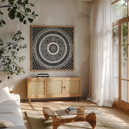 Hemma III BC by Kathrine Lovell. Shown in a natural wood frame in a cozy modern living room. Available as an archival giclee rolled canvas, fine art paper, or poster print. SKU 63090a.