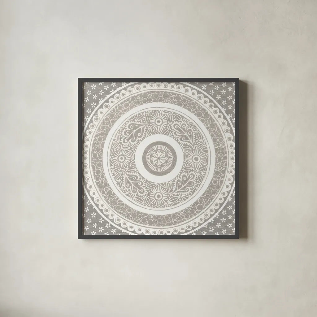 Hemma III Neutral Crop by Kathrine Lovell. Shown in a sleek black glass frame for a contemporary gallery look. Available as an archival giclee rolled canvas, fine art paper, or poster print. SKU 64002a.