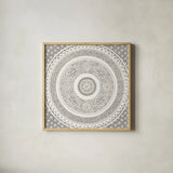 Hemma III Neutral Crop by Kathrine Lovell. Shown in a natural wood glass frame for a timeless modern aesthetic. Available as an archival giclee rolled canvas, fine art paper, or poster print. SKU 64002a.