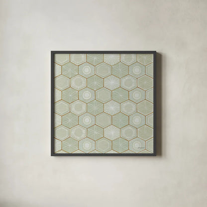 Hex I by Kathrine Lovell. Shown in a sleek black glass frame for a contemporary gallery look. Available as an archival giclee rolled canvas, fine art paper, or poster print. SKU 55525a.