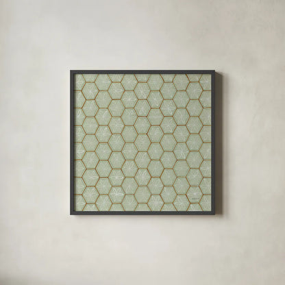 Hex II by Kathrine Lovell. Shown in a sleek black glass frame for a contemporary gallery look. Available as an archival giclee rolled canvas, fine art paper, or poster print. SKU 55526a.