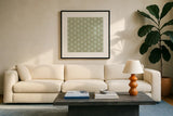 Hex II by Kathrine Lovell. Displayed in a glass frame with matte in a clean modern living room. Available as an archival giclee rolled canvas, fine art paper, or poster print. SKU 55526a.