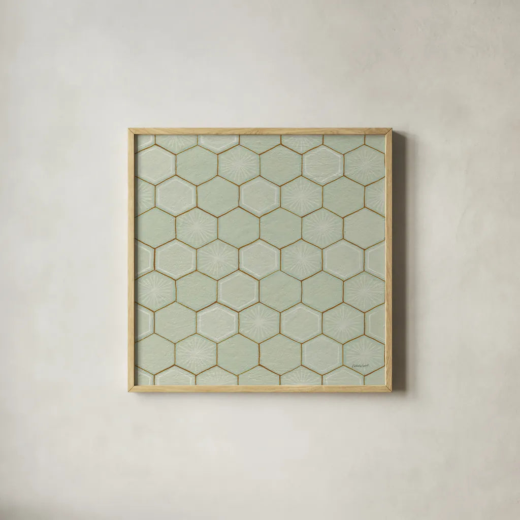 Hex III by Kathrine Lovell. Shown in a natural wood glass frame for a timeless modern aesthetic. Available as an archival giclee rolled canvas, fine art paper, or poster print. SKU 55527a.
