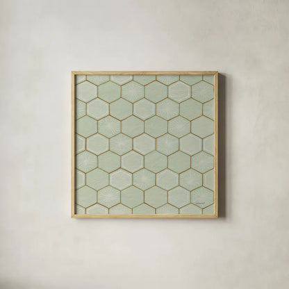 Hex III by Kathrine Lovell. Shown in a natural wood glass frame for a timeless modern aesthetic. Available as an archival giclee rolled canvas, fine art paper, or poster print. SKU 55527a.