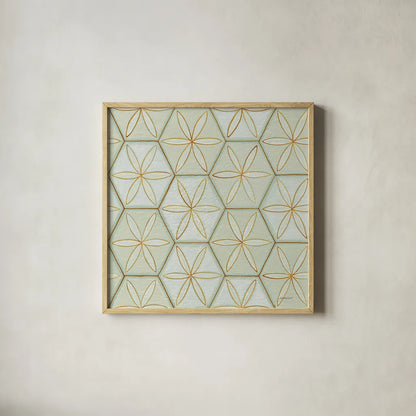 Hex IV by Kathrine Lovell. Shown in a natural wood glass frame for a timeless modern aesthetic. Available as an archival giclee rolled canvas, fine art paper, or poster print. SKU 55528a.