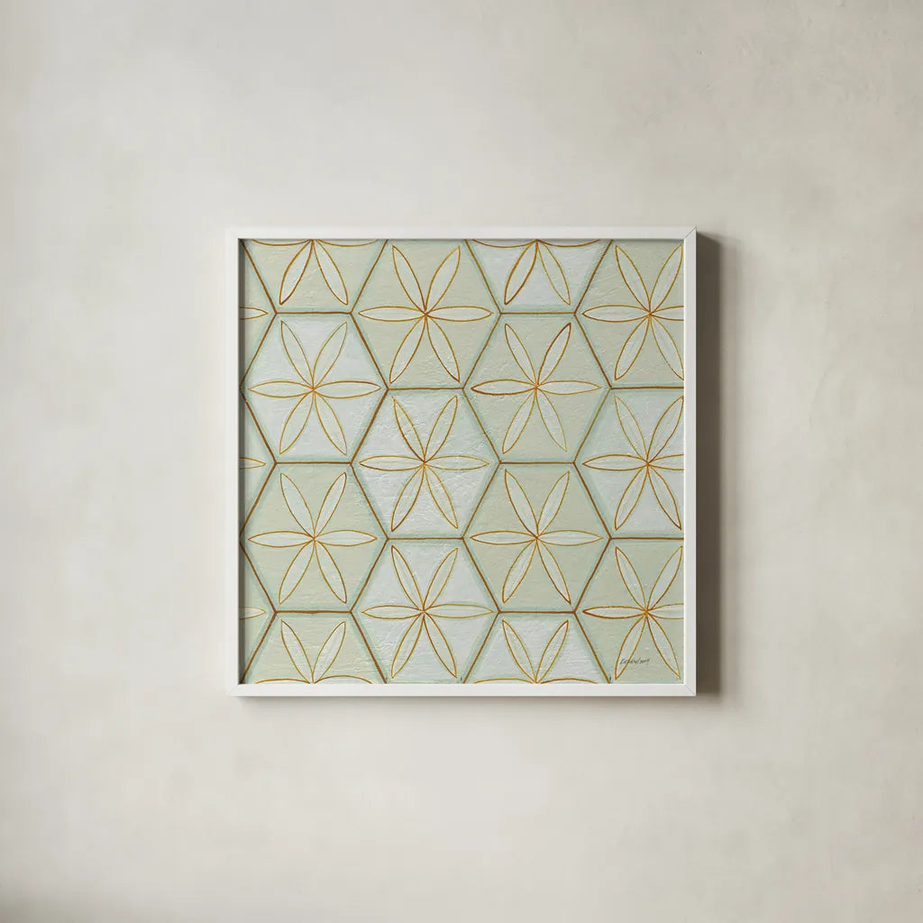 Hex IV by Kathrine Lovell. Shown in a crisp white glass frame for a clean and minimalist style. Available as an archival giclee rolled canvas, fine art paper, or poster print. SKU 55528a.