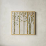 In Springtime III Gold Gray by Kathrine Lovell. Shown in a natural wood glass frame for a timeless modern aesthetic. Available as an archival giclee rolled canvas, fine art paper, or poster print. SKU 43354a.