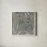 In the Garden II Gray by Kathrine Lovell. Shown in a crisp white glass frame for a clean and minimalist style. Available as an archival giclee rolled canvas, fine art paper, or poster print. SKU 42229a.