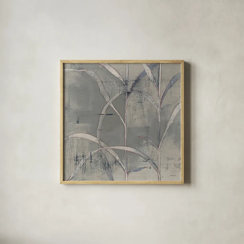 In the Garden III Gray by Kathrine Lovell. Shown in a natural wood glass frame for a timeless modern aesthetic. Available as an archival giclee rolled canvas, fine art paper, or poster print. SKU 42230a.