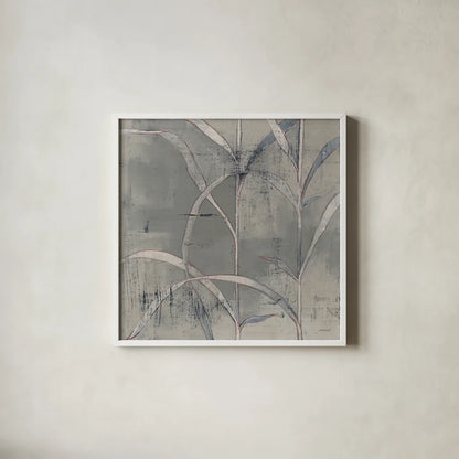 In the Garden III Gray by Kathrine Lovell. Shown in a crisp white glass frame for a clean and minimalist style. Available as an archival giclee rolled canvas, fine art paper, or poster print. SKU 42230a.