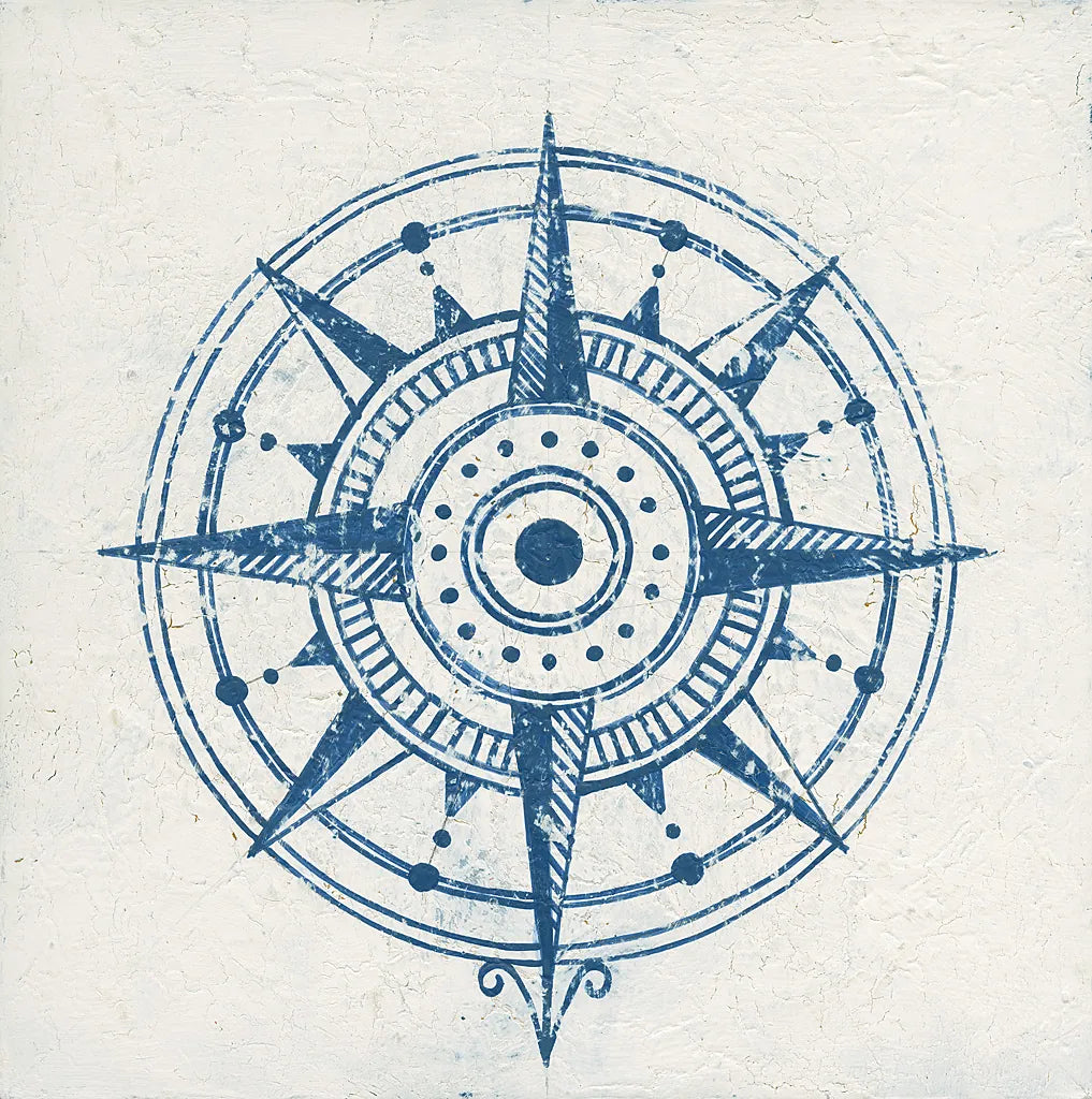 Indigo Gild Compass Rose 1 by Kathrine Lovell. SKU 27150a. Archival Giclee Fine art print for wall decor.
