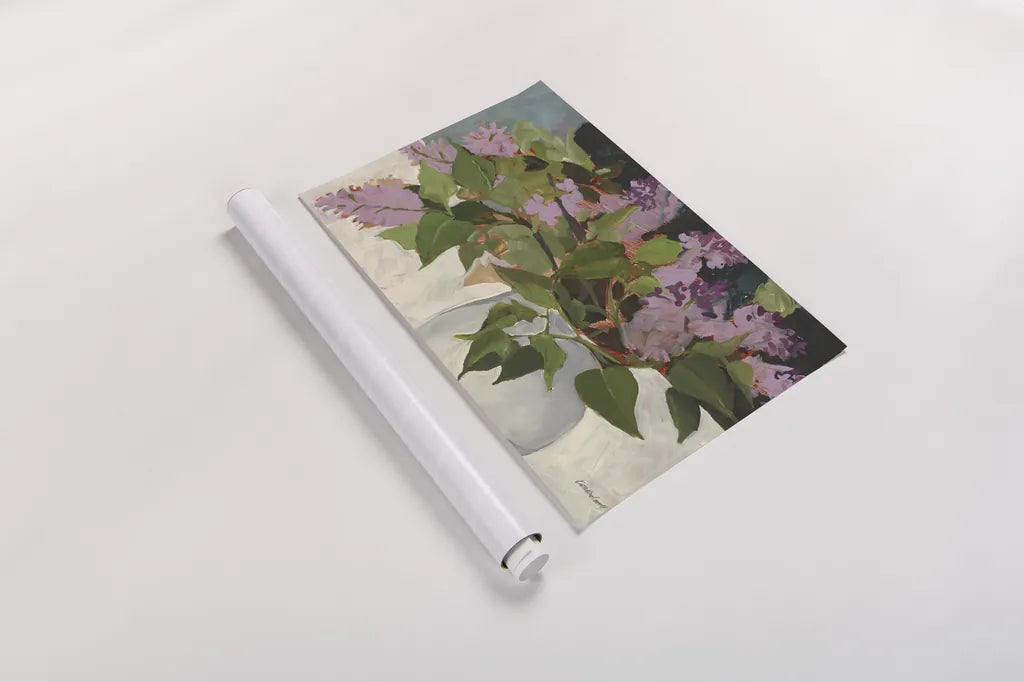 June Lilacs by Kathrine Lovell. shown as a rolled paper print. Available as archival giclee rolled canvas, fine art paper, or poster print. SKU 42556i.