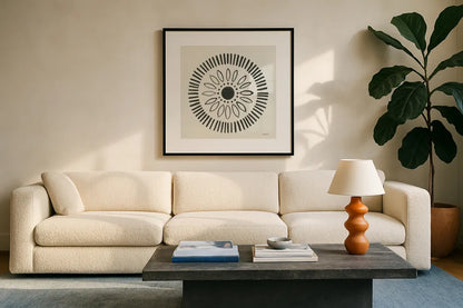 Kami VII by Kathrine Lovell. Displayed in a glass frame with matte in a clean modern living room. Available as an archival giclee rolled canvas, fine art paper, or poster print. SKU 37908a.