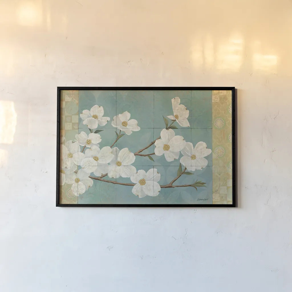 Kimono Blossoms by Kathrine Lovell. shown as a paper print in a black flame. Available as a archival giclee rolled canvas, fine art paper, or poster print. SKU 2757i.