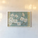 Kimono Blossoms by Kathrine Lovell. shown as a paper print in a white frame. Available as a archival giclee rolled canvas, fine art paper, or poster print. SKU 2757i.