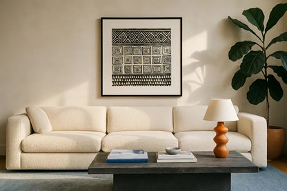 Kuba I by Kathrine Lovell. Displayed in a glass frame with matte in a clean modern living room. Available as an archival giclee rolled canvas, fine art paper, or poster print. SKU 31328a.