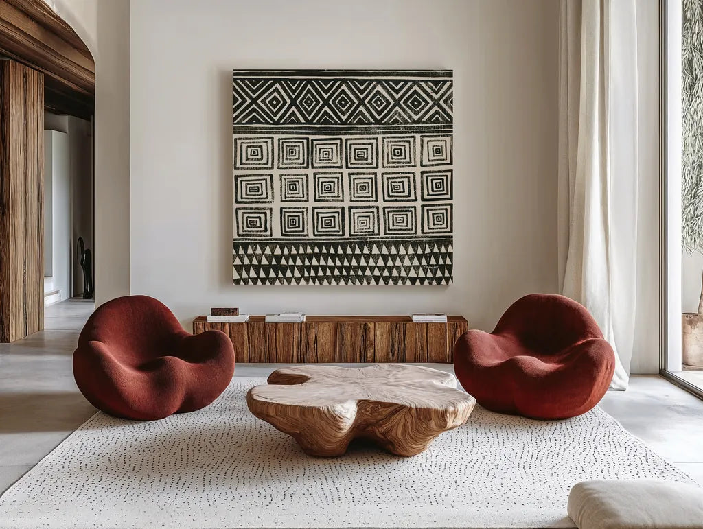 Kuba I by Kathrine Lovell. Shown as extra-large giant wall art in a modern living room. Available as an archival giclee rolled canvas, fine art paper, or poster print. SKU 31328a.