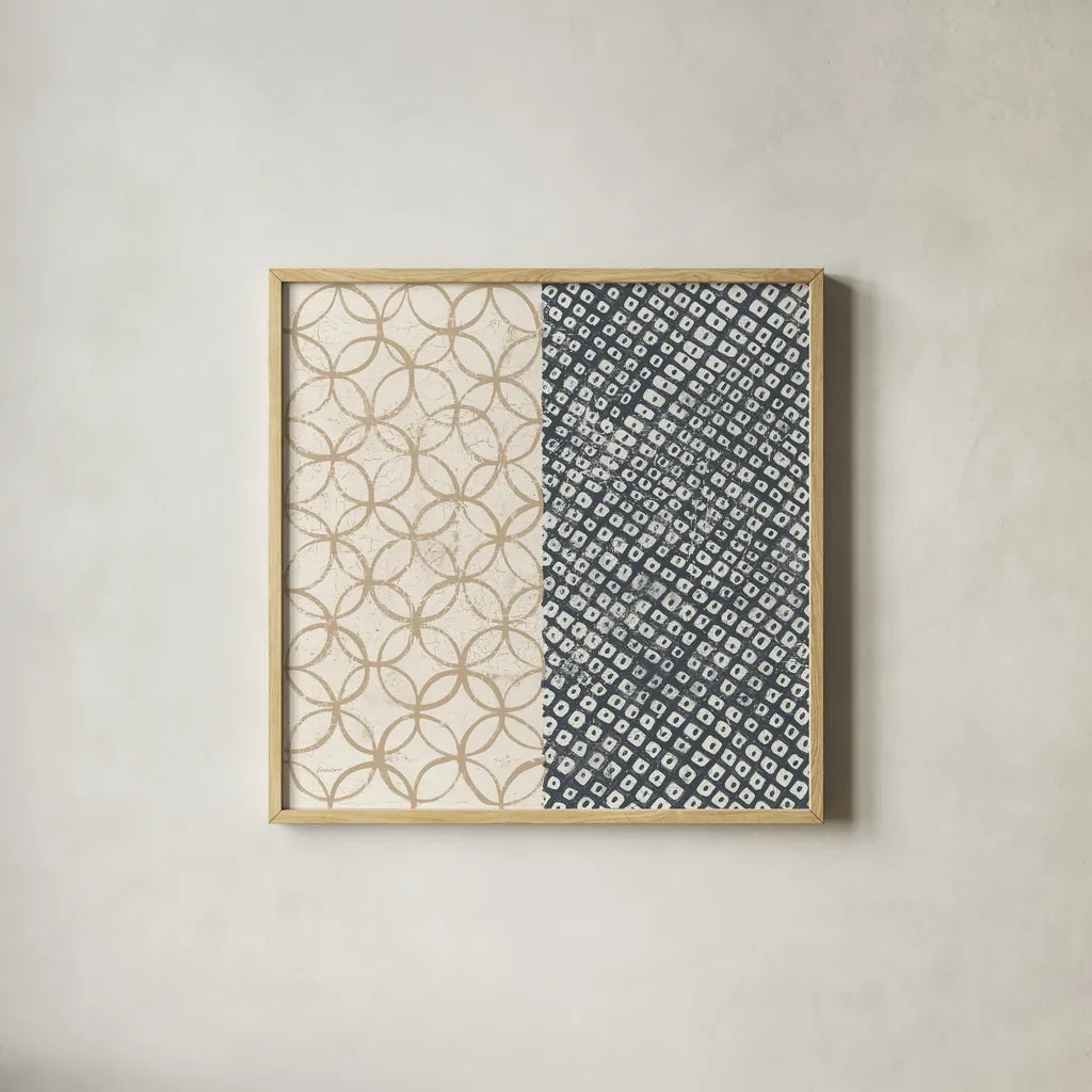 Maki Tile III by Kathrine Lovell. Shown in a natural wood glass frame for a timeless modern aesthetic. Available as an archival giclee rolled canvas, fine art paper, or poster print. SKU 55280a.