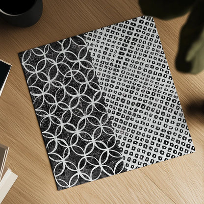 Maki Tile III BW by Kathrine Lovell. Shown as a detailed flat fine art print, highlighting archival giclee quality. Available as an archival giclee rolled canvas, fine art paper, or poster print. SKU 25403a.