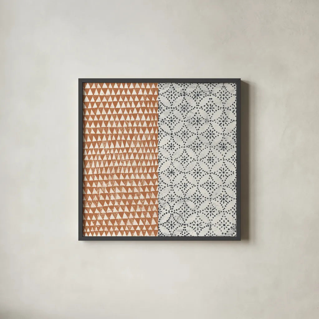 Maki Tile IV by Kathrine Lovell. Shown in a sleek black glass frame for a contemporary gallery look. Available as an archival giclee rolled canvas, fine art paper, or poster print. SKU 55281a.