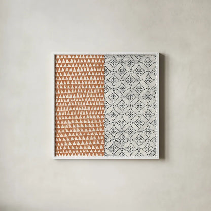 Maki Tile IV by Kathrine Lovell. Shown in a crisp white glass frame for a clean and minimalist style. Available as an archival giclee rolled canvas, fine art paper, or poster print. SKU 55281a.