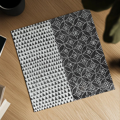 Maki Tile IV BW by Kathrine Lovell. Shown as a detailed flat fine art print, highlighting archival giclee quality. Available as an archival giclee rolled canvas, fine art paper, or poster print. SKU 25404a.