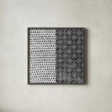 Maki Tile IV BW by Kathrine Lovell. Shown in a sleek black glass frame for a contemporary gallery look. Available as an archival giclee rolled canvas, fine art paper, or poster print. SKU 25404a.