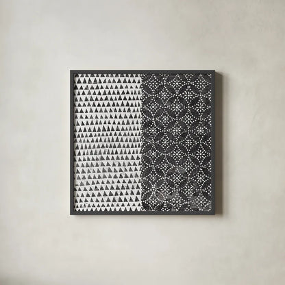 Maki Tile IV BW by Kathrine Lovell. Shown in a sleek black glass frame for a contemporary gallery look. Available as an archival giclee rolled canvas, fine art paper, or poster print. SKU 25404a.