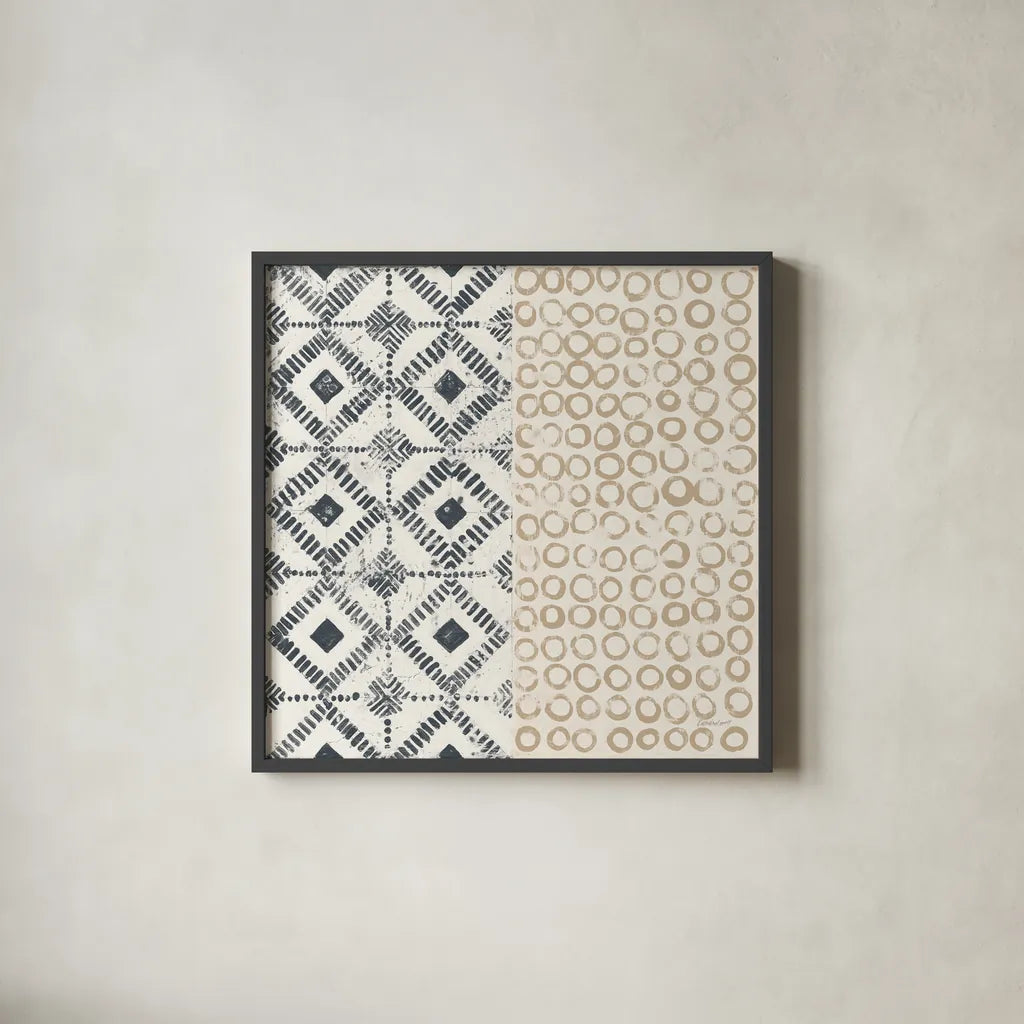 Maki Tile V by Kathrine Lovell. Shown in a sleek black glass frame for a contemporary gallery look. Available as an archival giclee rolled canvas, fine art paper, or poster print. SKU 55282a.
