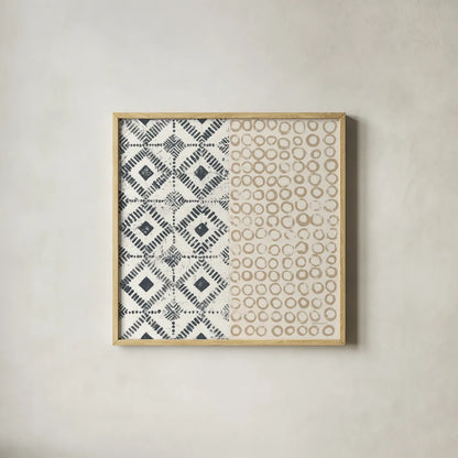 Maki Tile V by Kathrine Lovell. Shown in a natural wood glass frame for a timeless modern aesthetic. Available as an archival giclee rolled canvas, fine art paper, or poster print. SKU 55282a.