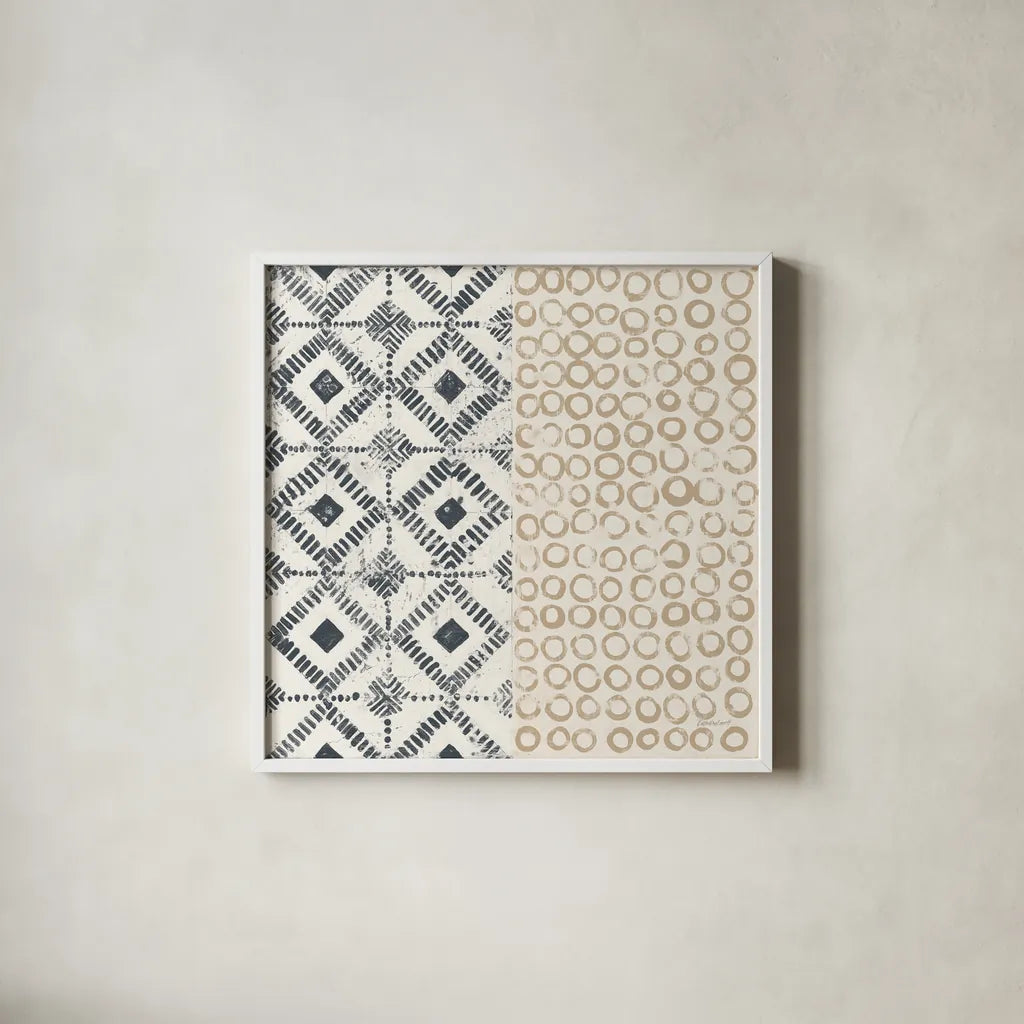 Maki Tile V by Kathrine Lovell. Shown in a crisp white glass frame for a clean and minimalist style. Available as an archival giclee rolled canvas, fine art paper, or poster print. SKU 55282a.