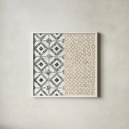 Maki Tile V by Kathrine Lovell. Shown in a crisp white glass frame for a clean and minimalist style. Available as an archival giclee rolled canvas, fine art paper, or poster print. SKU 55282a.