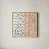 Maki Tile VII by Kathrine Lovell. Shown in a natural wood glass frame for a timeless modern aesthetic. Available as an archival giclee rolled canvas, fine art paper, or poster print. SKU 55283a.