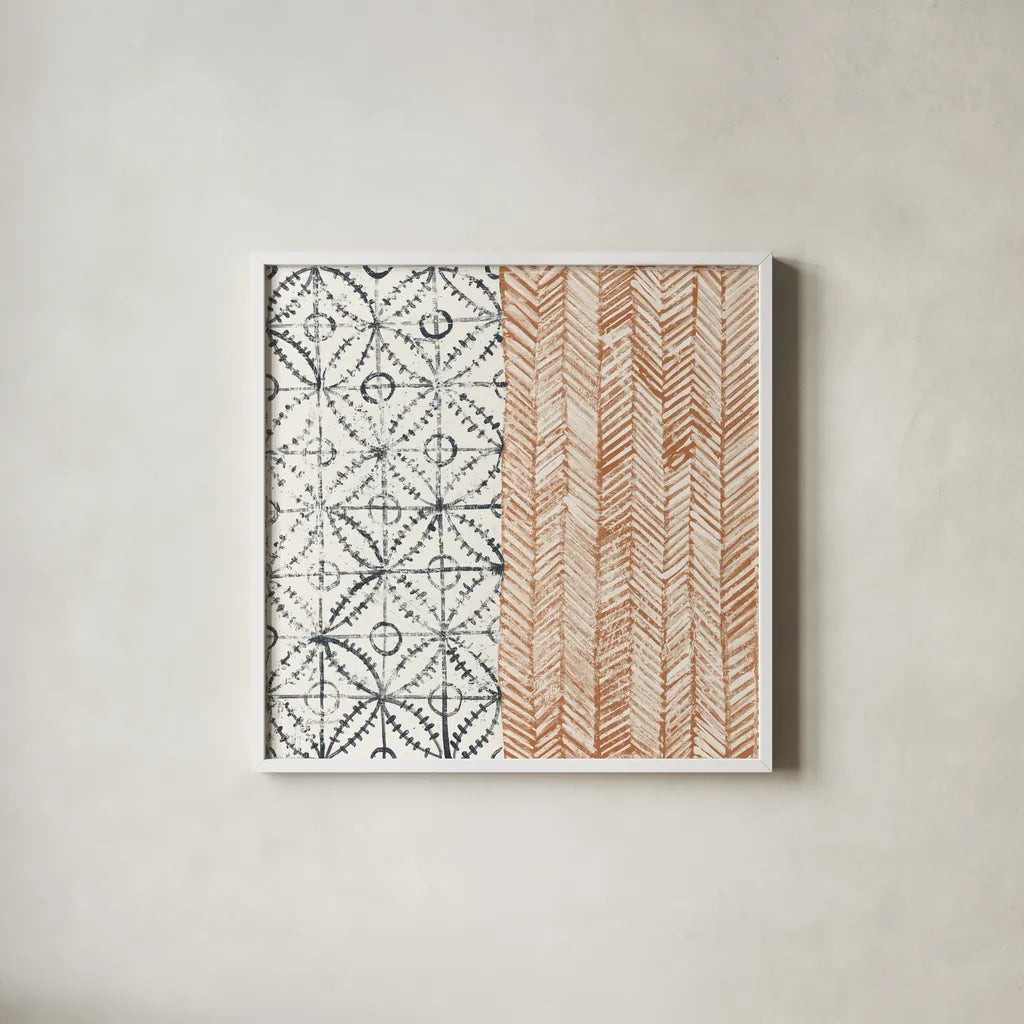 Maki Tile VII by Kathrine Lovell. Shown in a crisp white glass frame for a clean and minimalist style. Available as an archival giclee rolled canvas, fine art paper, or poster print. SKU 55283a.