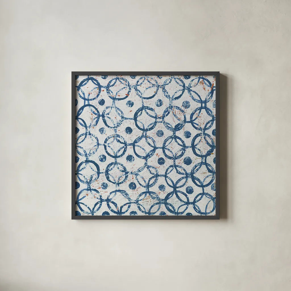 Maki Tile XII by Kathrine Lovell. Shown in a sleek black glass frame for a contemporary gallery look. Available as an archival giclee rolled canvas, fine art paper, or poster print. SKU 24428a.