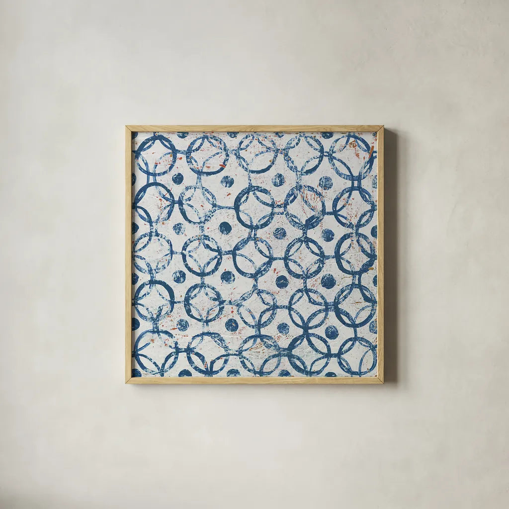 Maki Tile XII by Kathrine Lovell. Shown in a natural wood glass frame for a timeless modern aesthetic. Available as an archival giclee rolled canvas, fine art paper, or poster print. SKU 24428a.