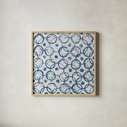Maki Tile XII by Kathrine Lovell. Shown in a natural wood glass frame for a timeless modern aesthetic. Available as an archival giclee rolled canvas, fine art paper, or poster print. SKU 24428a.