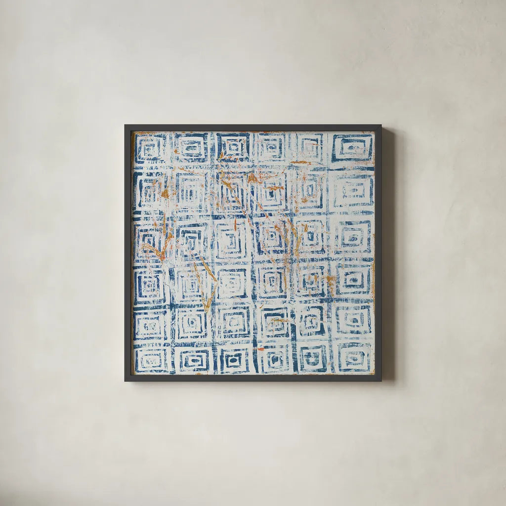 Maki Tile XIII by Kathrine Lovell. Shown in a sleek black glass frame for a contemporary gallery look. Available as an archival giclee rolled canvas, fine art paper, or poster print. SKU 24429a.