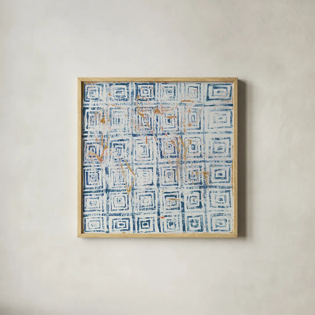 Maki Tile XIII by Kathrine Lovell. Shown in a natural wood glass frame for a timeless modern aesthetic. Available as an archival giclee rolled canvas, fine art paper, or poster print. SKU 24429a.