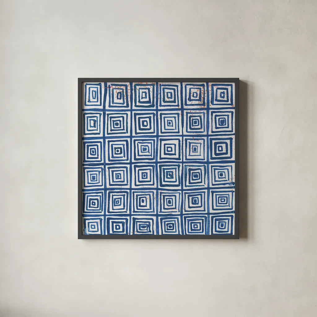 Maki Tile XIV by Kathrine Lovell. Shown in a sleek black glass frame for a contemporary gallery look. Available as an archival giclee rolled canvas, fine art paper, or poster print. SKU 24430a.