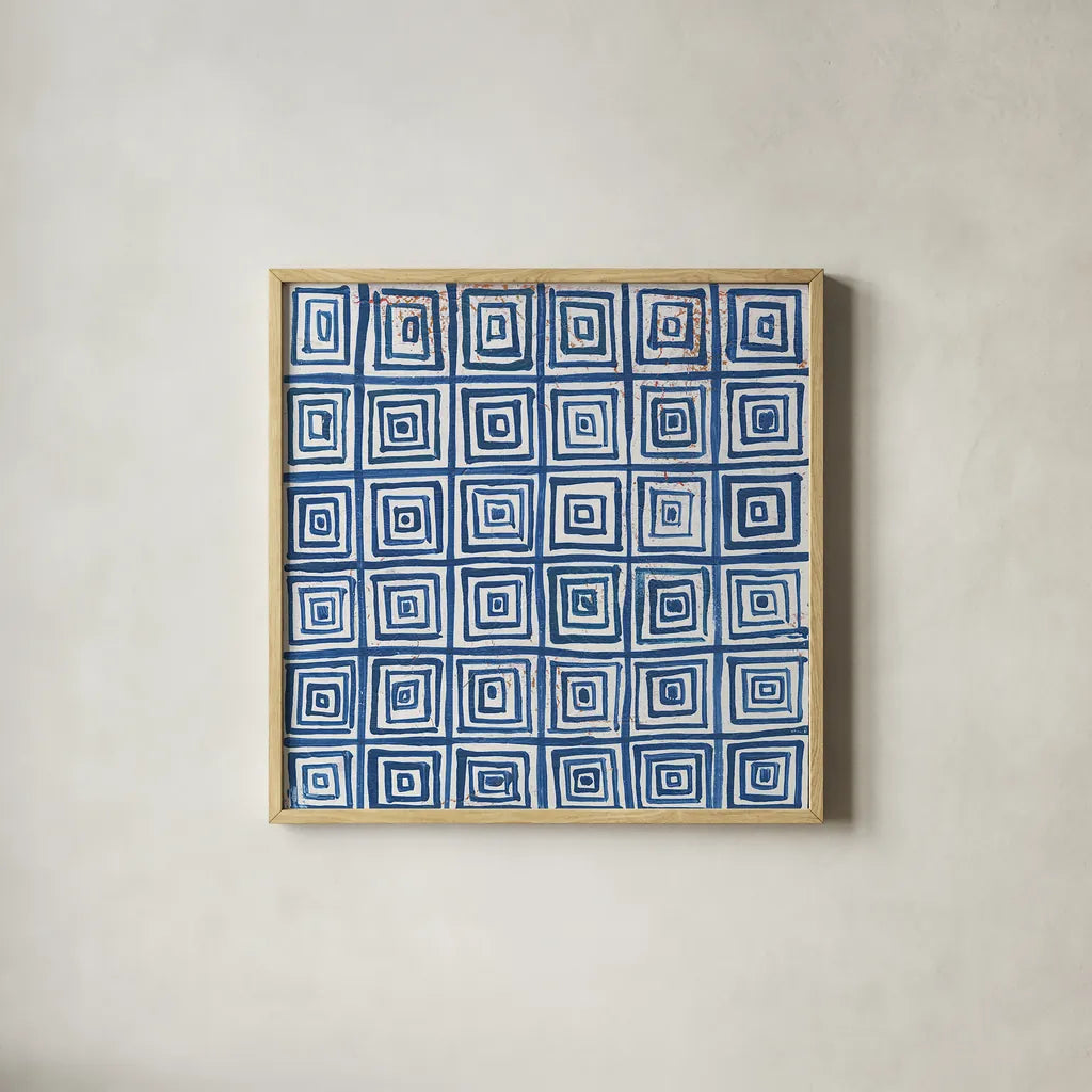 Maki Tile XIV by Kathrine Lovell. Shown in a natural wood glass frame for a timeless modern aesthetic. Available as an archival giclee rolled canvas, fine art paper, or poster print. SKU 24430a.