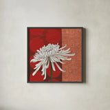 Morning Chrysanthemum II by Kathrine Lovell. Shown in a sleek black glass frame for a contemporary gallery look. Available as an archival giclee rolled canvas, fine art paper, or poster print. SKU 28129a.