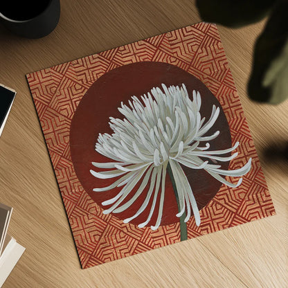 Morning Chrysanthemum III by Kathrine Lovell. Shown as a detailed flat fine art print, highlighting archival giclee quality. Available as an archival giclee rolled canvas, fine art paper, or poster print. SKU 28130a.