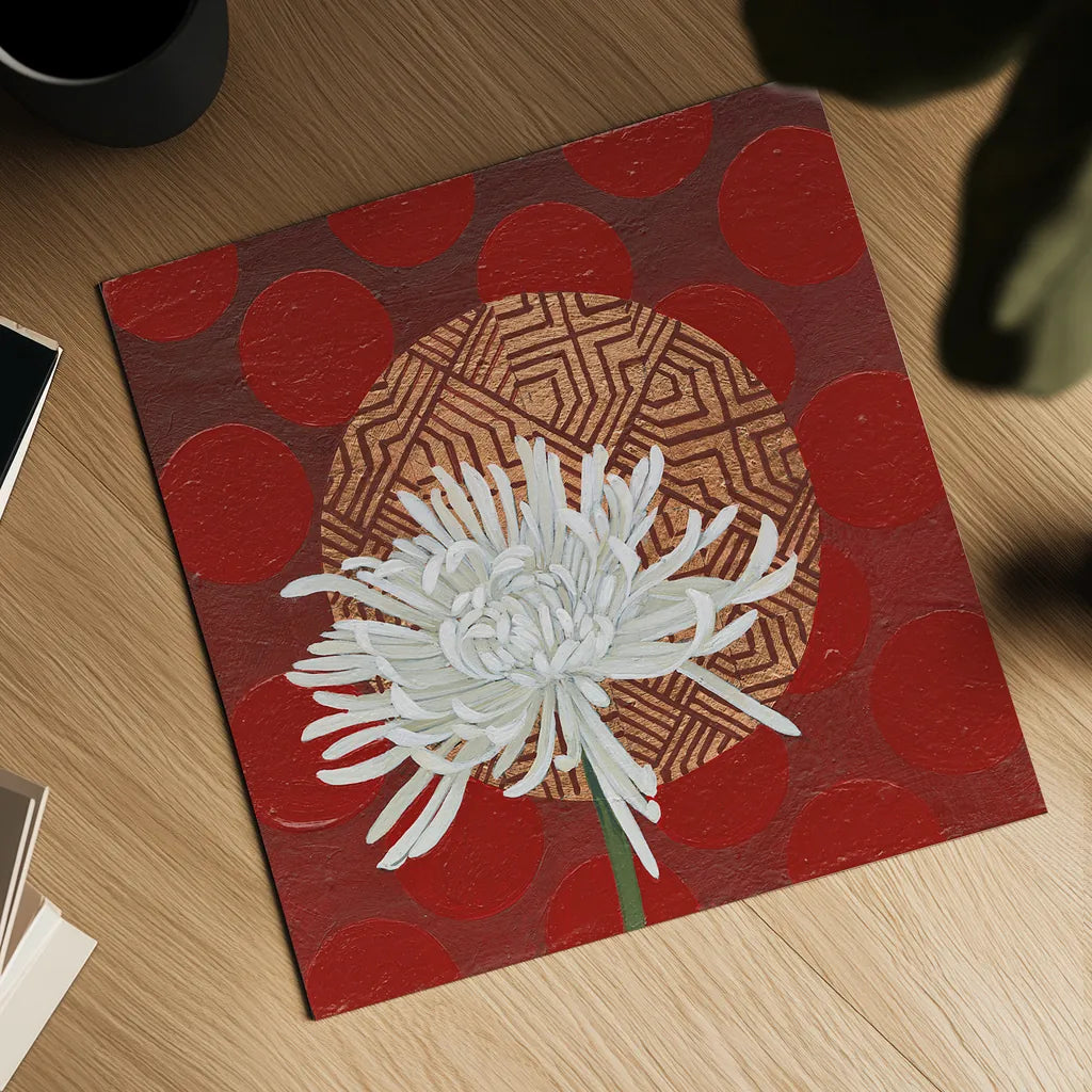 Morning Chrysanthemum IV by Kathrine Lovell. Shown as a detailed flat fine art print, highlighting archival giclee quality. Available as an archival giclee rolled canvas, fine art paper, or poster print. SKU 28131a.