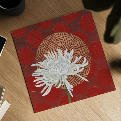 Morning Chrysanthemum IV by Kathrine Lovell. Shown as a detailed flat fine art print, highlighting archival giclee quality. Available as an archival giclee rolled canvas, fine art paper, or poster print. SKU 28131a.