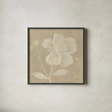 Neutral Peony by Kathrine Lovell. Shown in a sleek black glass frame for a contemporary gallery look. Available as an archival giclee rolled canvas, fine art paper, or poster print. SKU 34981a.