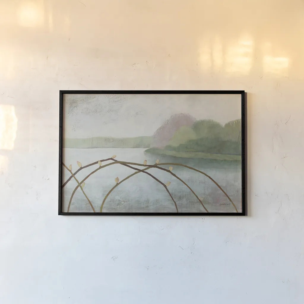 Nonquit Pond in May by Kathrine Lovell. shown as a paper print in a black flame. Available as a archival giclee rolled canvas, fine art paper, or poster print. SKU 58645i.