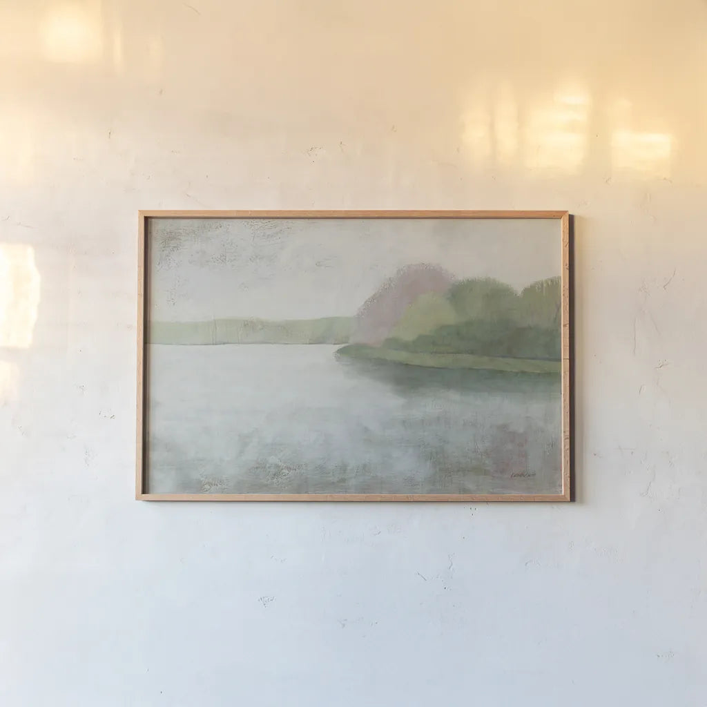 Nonquit Pond in May v2 by Kathrine Lovell. shown as a paper print in a natural frame. Available as a archival giclee rolled canvas, fine art paper, or poster print. SKU 60040i.
